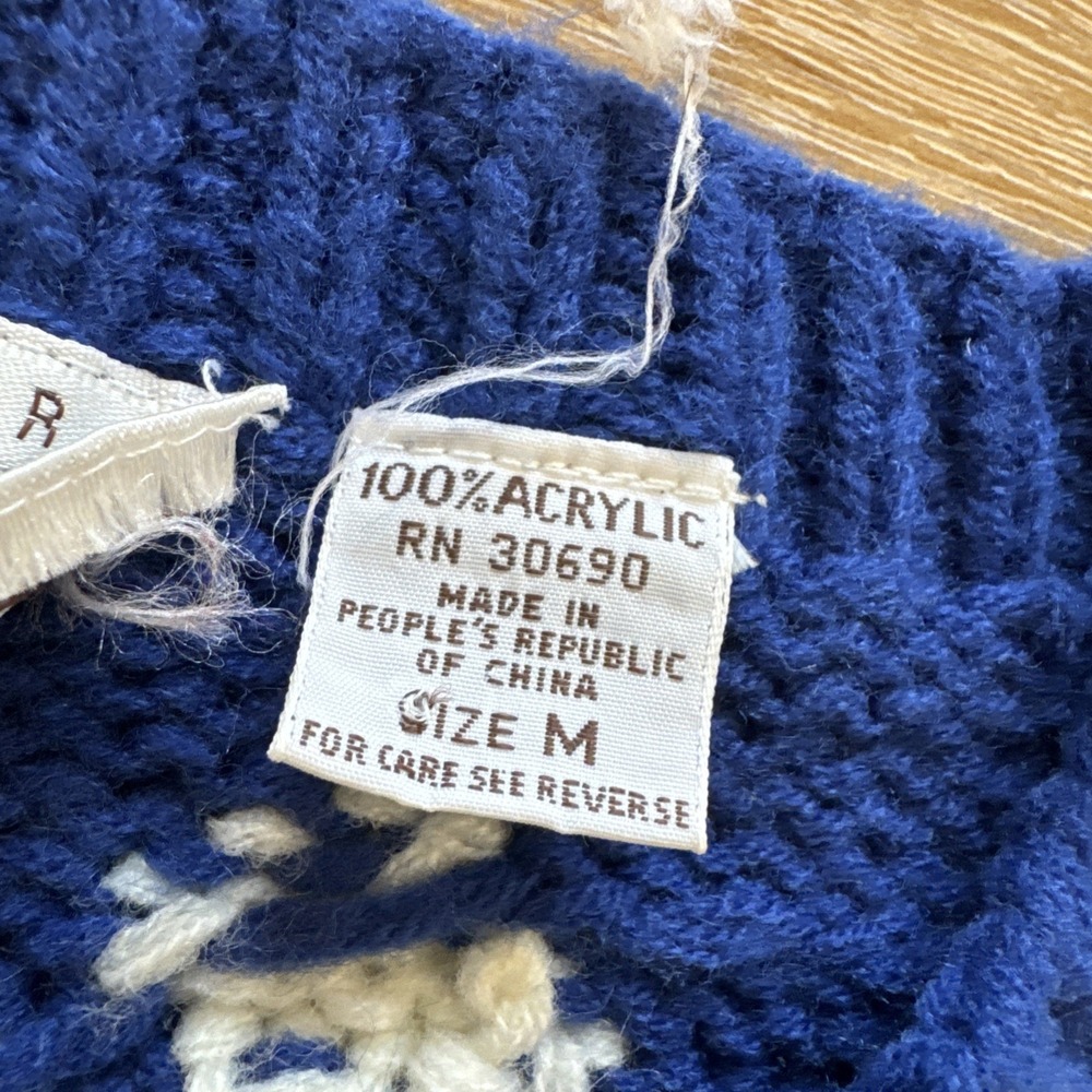 Vintage Country Suburbans Sweater Womens M Blue Acrylic Hand Knit Retro 80s 90s - Picture 4 of 8